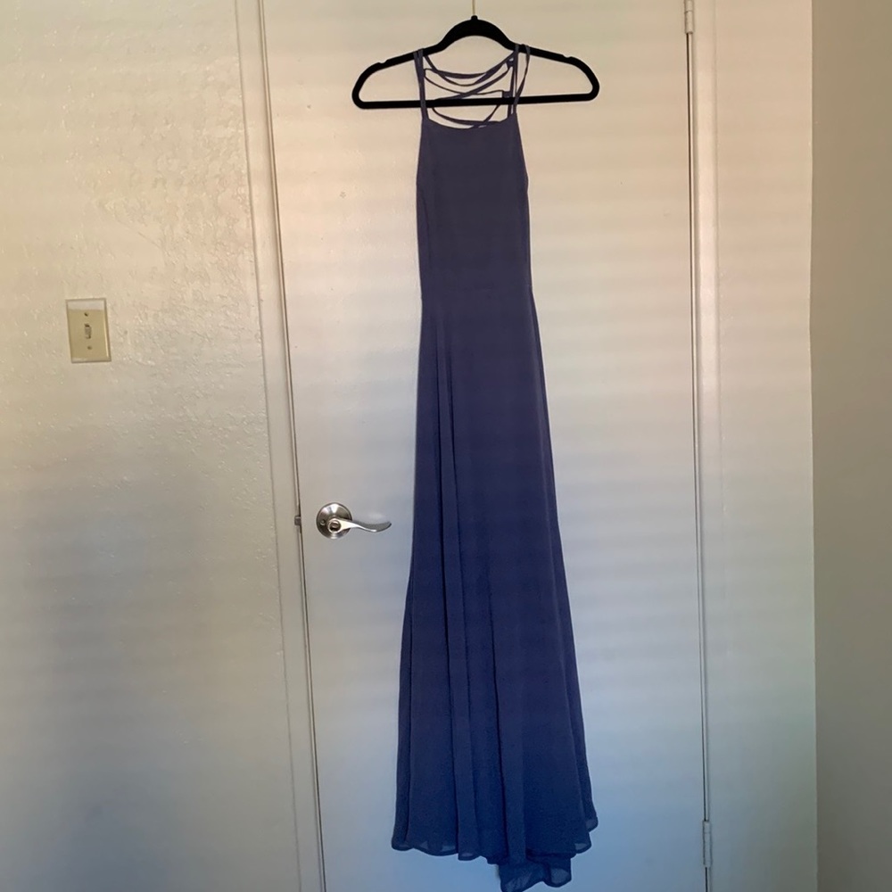 Blue floor length gown.